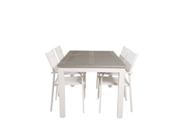 Albany tuinmeubelset tafel 90x152/210cm en 4 stoel Santorini wit, grijs, crèmekleur.