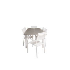 Albany tuinmeubelset tafel 90x152/210cm en 6 stoel Santorini wit, grijs, crèmekleur.