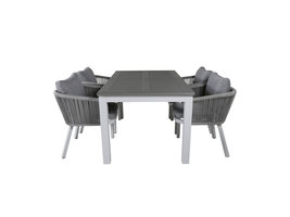 Albany tuinmeubelset tafel 90x152/210cm en 4 stoel Virya wit, grijs, crèmekleur.