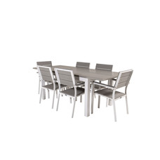 Albany tuinmeubelset tafel 90x160/240cm en 6 stoel Levels wit, grijs.