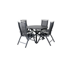 Alma tuinmeubelset tafel Ø120cm en 4 stoel 5pos Albany zwart.
