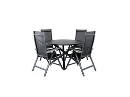 Alma tuinmeubelset tafel Ã˜120cm en 4 stoel L5pos Albany zwart.