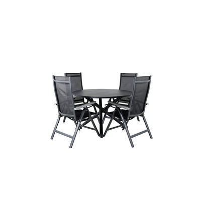 Alma tuinmeubelset tafel Ø120cm en 4 stoel L5pos Albany zwart.