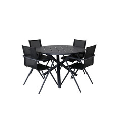 Alma tuinmeubelset tafel Ø120cm en 4 stoel Alina zwart.