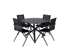 Alma tuinmeubelset tafel Ã˜120cm en 4 stoel Alina zwart.