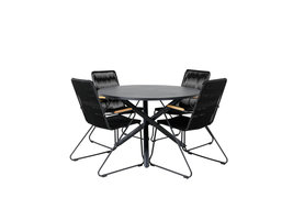 Alma tuinmeubelset tafel Ã˜120cm en 4 stoel Bois zwart.