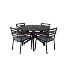 Alma tuinmeubelset tafel Ø120cm en 4 stoel Brasilia zwart.
