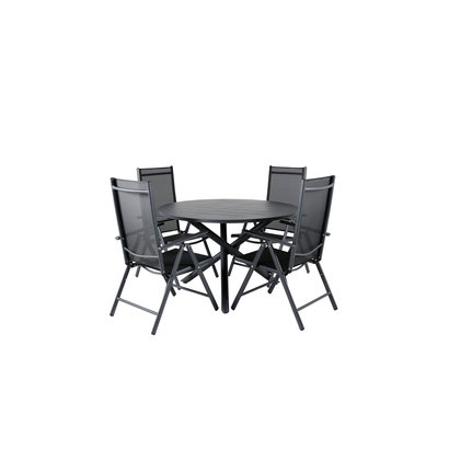 Alma tuinmeubelset tafel Ø120cm en 4 stoel Break zwart.