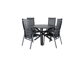 Alma tuinmeubelset tafel Ã˜120cm en 4 stoel Copacabana zwart.