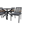 Alma tuinmeubelset tafel Ø120cm en 4 stoel Dallas zwart, naturel.