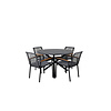 Alma tuinmeubelset tafel Ø120cm en 4 stoel Dallas zwart, naturel.