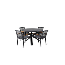 Alma tuinmeubelset tafel Ã˜120cm en 4 stoel Dallas zwart, naturel.