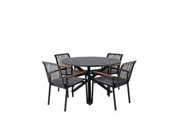 Alma tuinmeubelset tafel Ã˜120cm en 4 stoel Dallas zwart, naturel.