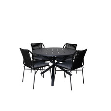 Alma tuinmeubelset tafel Ã˜120cm en 4 stoel Julian zwart.