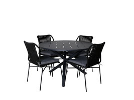 Alma tuinmeubelset tafel Ã˜120cm en 4 stoel Julian zwart.