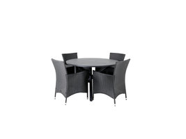 Alma tuinmeubelset tafel Ø120cm en 4 stoel Knick zwart.