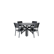 Alma tuinmeubelset tafel Ø120cm en 4 stoel Levels zwart.
