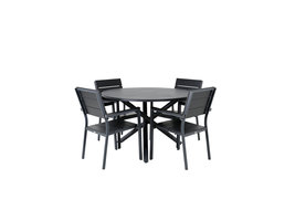 Alma tuinmeubelset tafel Ã˜120cm en 4 stoel Levels zwart.