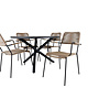 Alma tuinmeubelset tafel Ø120cm en 4 stoel armleuningL Lindos zwart.