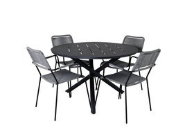 Alma tuinmeubelset tafel Ø120cm en 4 stoel armleuningG Lindos zwart.