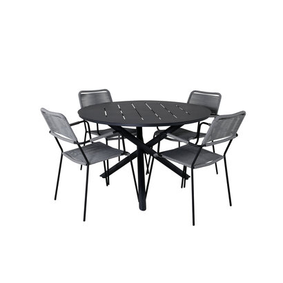 Alma tuinmeubelset tafel Ã˜120cm en 4 stoel armleuningG Lindos zwart.