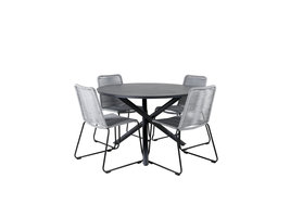Alma tuinmeubelset tafel Ã˜120cm en 4 stoel Lindos zwart.