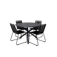 Alma tuinmeubelset tafel Ã˜120cm en 4 stoel stapelS Lindos zwart.