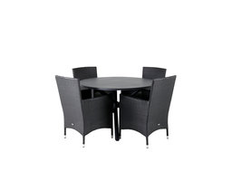 Alma tuinmeubelset tafel Ã˜120cm en 4 stoel Malin zwart.