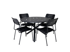 Alma tuinmeubelset tafel Ã˜120cm en 4 stoel Nicke zwart.