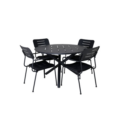 Alma tuinmeubelset tafel Ø120cm en 4 stoel Nicke zwart.