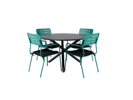 Alma tuinmeubelset tafel Ã˜120cm en 4 stoel Nicke groen, zwart.