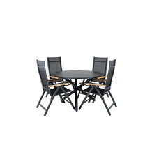 Alma tuinmeubelset tafel Ø120cm en 4 stoel L5pos Panama zwart.