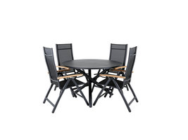 Alma tuinmeubelset tafel Ã˜120cm en 4 stoel L5pos Panama zwart.