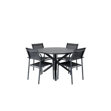 Alma tuinmeubelset tafel Ã˜120cm en 4 stoel Santorini zwart.