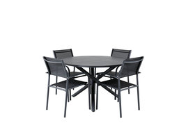 Alma tuinmeubelset tafel Ø120cm en 4 stoel Santorini zwart.