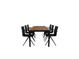 Bois tuinmeubelset tafel 90x205cm en 6 stoel salu Alina zwart, naturel.