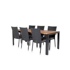 Bois tuinmeubelset tafel 90x205cm en 6 stoel Anna zwart, naturel.