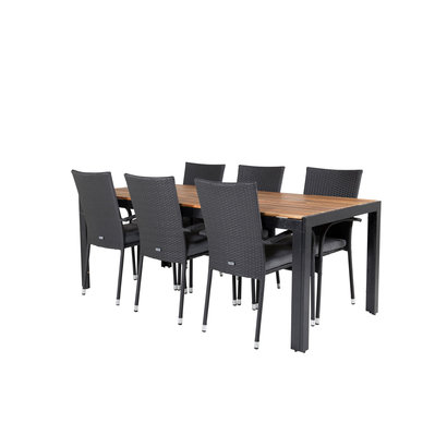 Bois tuinmeubelset tafel 90x205cm en 6 stoel Anna zwart, naturel.