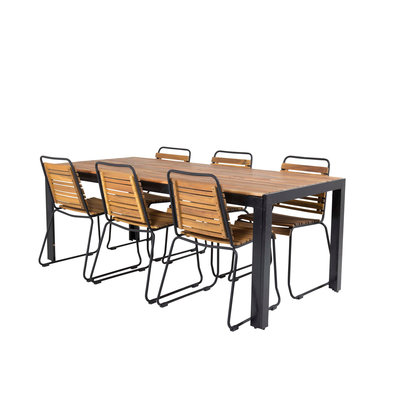 Bois tuinmeubelset tafel 90x205cm en 6 stoel Bois zwart, naturel.