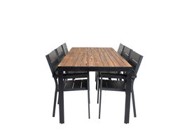 Bois tuinmeubelset tafel 90x205cm en 6 stoel Levels zwart, naturel.