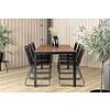 Bois tuinmeubelset tafel 90x205cm en 6 stoel stapelS Lindos zwart, naturel.