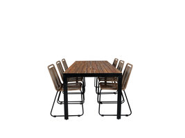 Bois tuinmeubelset tafel 90x205cm en 6 stoel stapelL Lindos zwart, naturel.