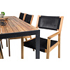 Bois tuinmeubelset tafel 90x205cm en 6 stoel Little John naturel, zwart.