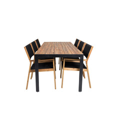 Bois tuinmeubelset tafel 90x205cm en 6 stoel Little John naturel, zwart.