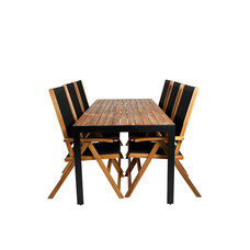 Bois tuinmeubelset tafel 90x205cm en 6 stoel Little John zwart, naturel.