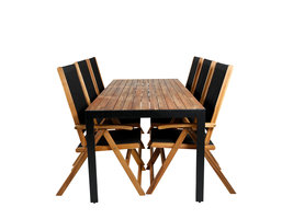 Bois tuinmeubelset tafel 90x205cm en 6 stoel Little John zwart, naturel.