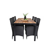 Bois tuinmeubelset tafel 90x205cm en 6 stoel Malin zwart, naturel.