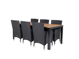 Bois tuinmeubelset tafel 90x205cm en 6 stoel Malin zwart, naturel.