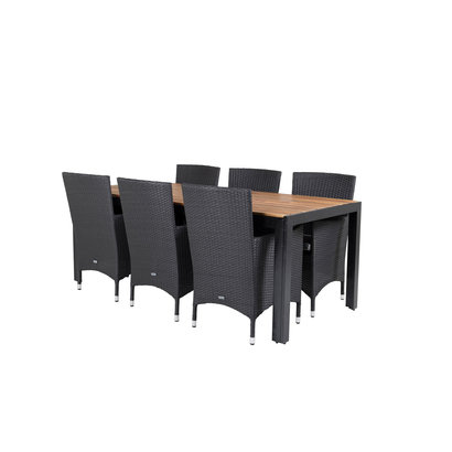 Bois tuinmeubelset tafel 90x205cm en 6 stoel Malin zwart, naturel.