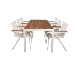 Bois tuinmeubelset tafel 90x205cm en 6 stoel Mexico wit, naturel.